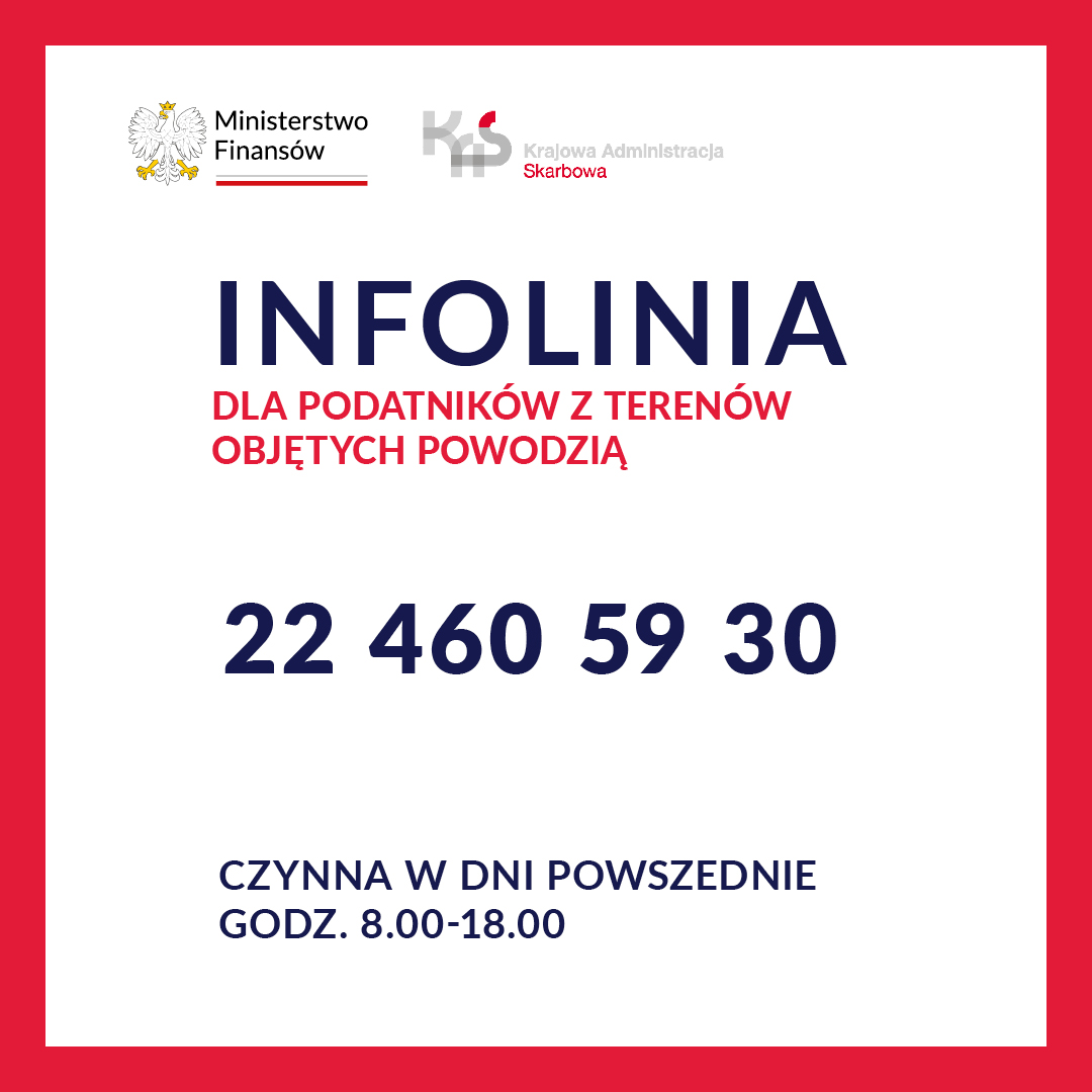 grafika z napisem infolinia dla podatników z terenów objętych powodzią