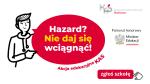 Grafika z napisem Hazard? Nie daj się wciągnąć! Akcja edukacyjna KAS. Logo KAS, Patronat honorowy Minister Edukacji